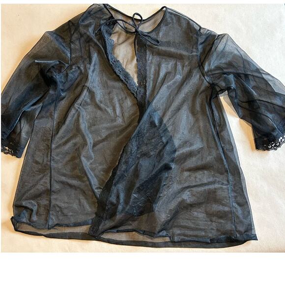 Vintage Black Sheer Lace Bell Sleeve Boudoir Jacket Pin Up Lingerie S/M - Picture 5 of 11
